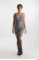  Wild Nicol  1 black boots checkered short dress dressed front view walking whole body 0003.jpg
